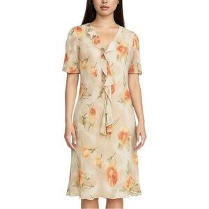 Linda Lundström Vintage Floral Print Sheer Women's Dress with Slip M/L